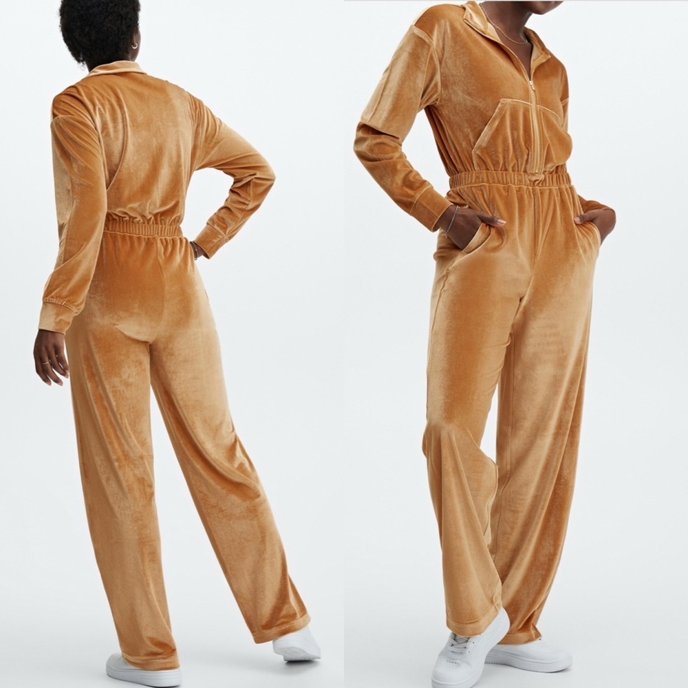 FABLETICS Velour Zip-Up Wide Leg Onesie Size Large